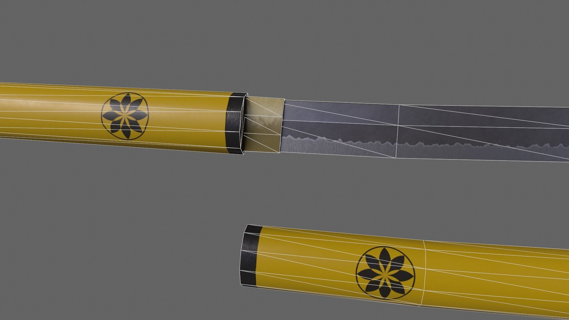 PBR Katana Japanese Sword Yellow V3 Low-poly 3D model_14