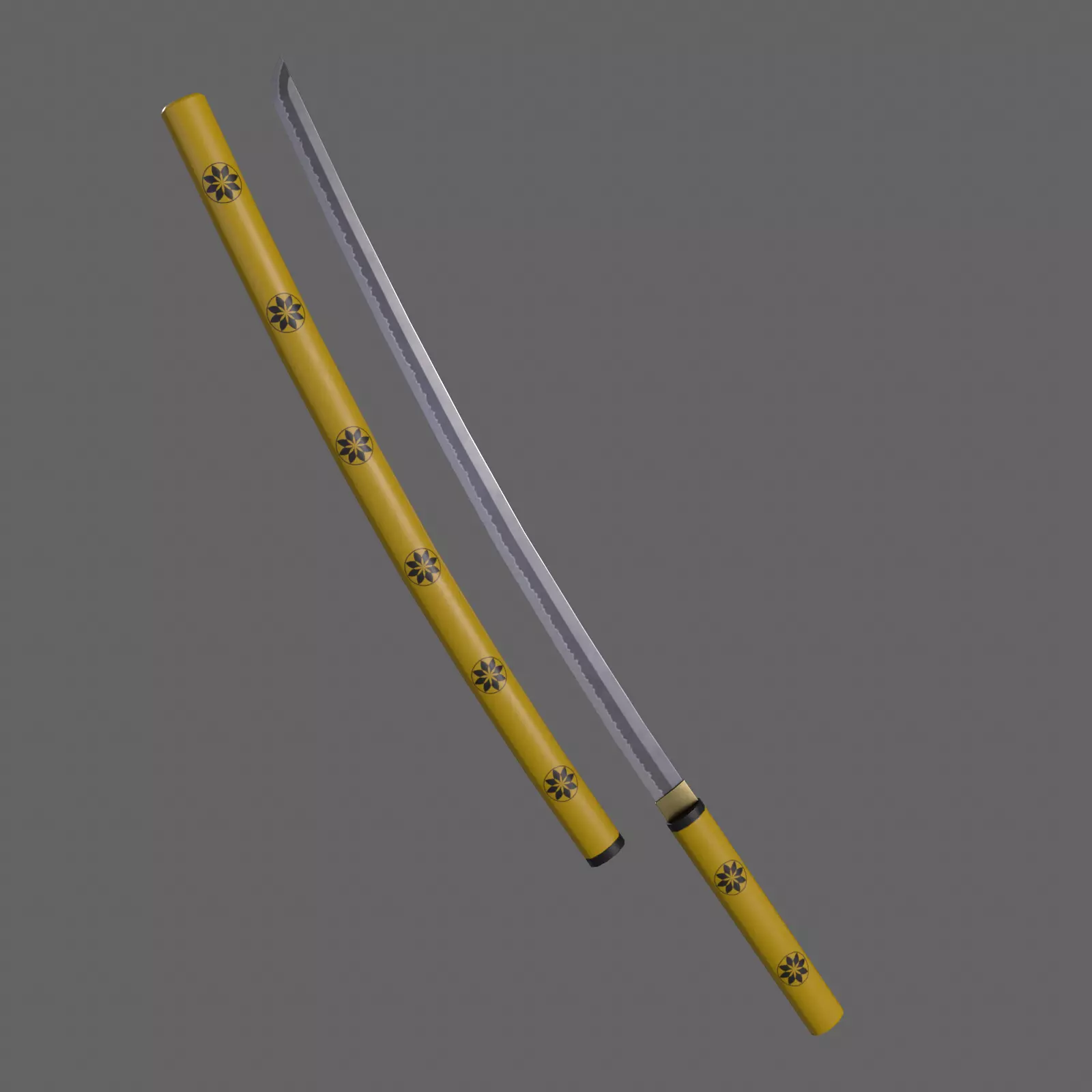 PBR Katana Japanese Sword Yellow V3 Low-poly 3D model_0
