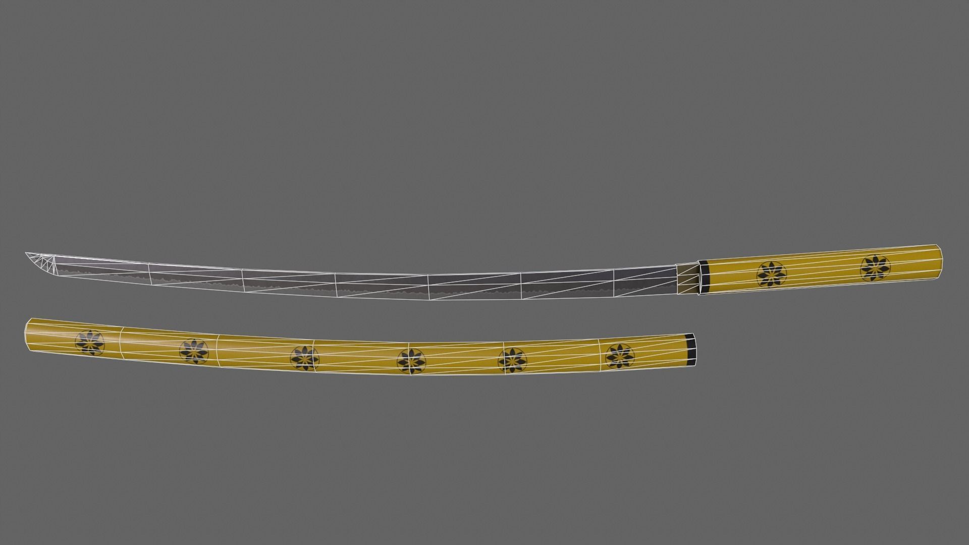 PBR Katana Japanese Sword Yellow V3 Low-poly 3D model_12