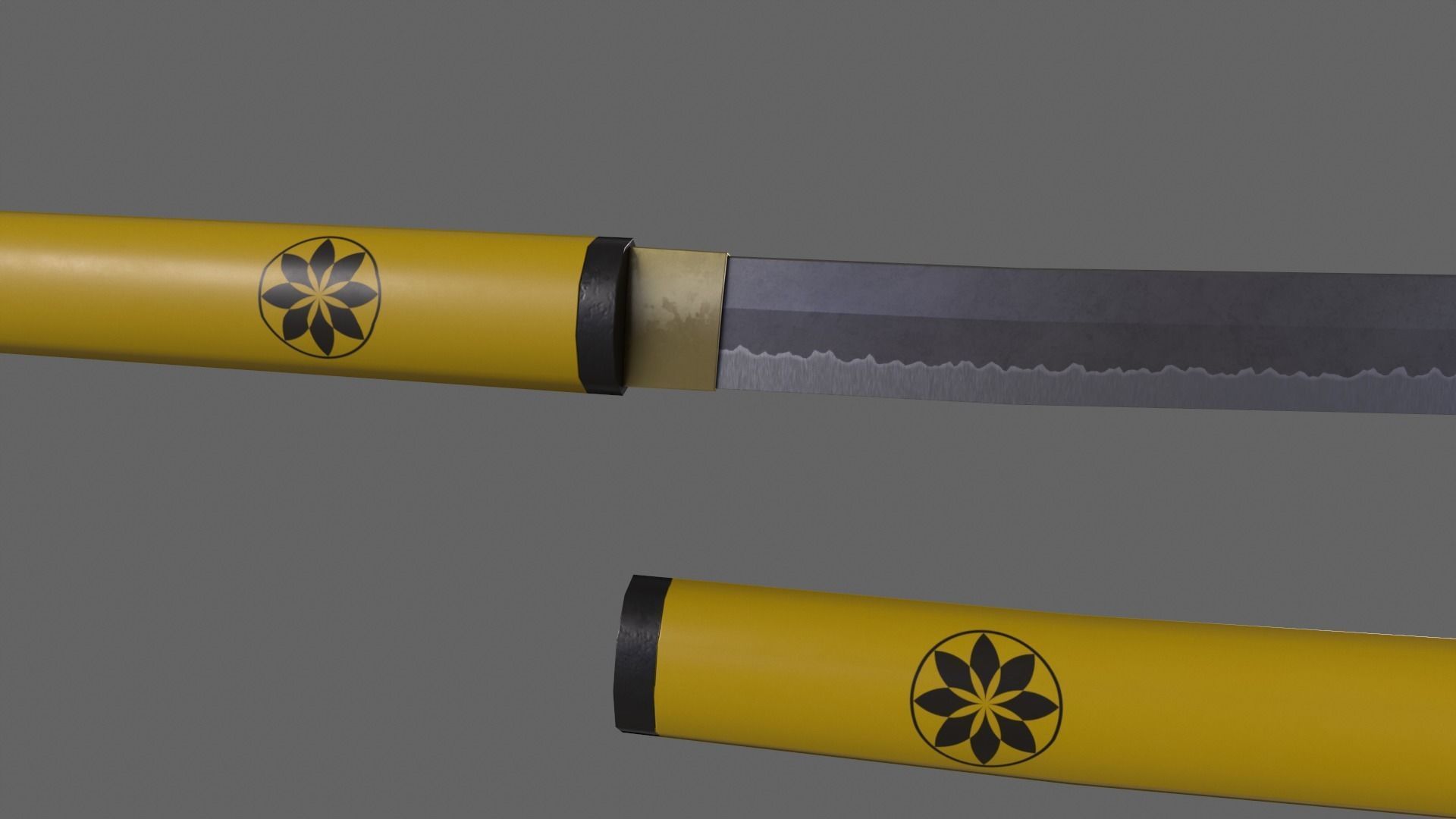 PBR Katana Japanese Sword Yellow V3 Low-poly 3D model_4