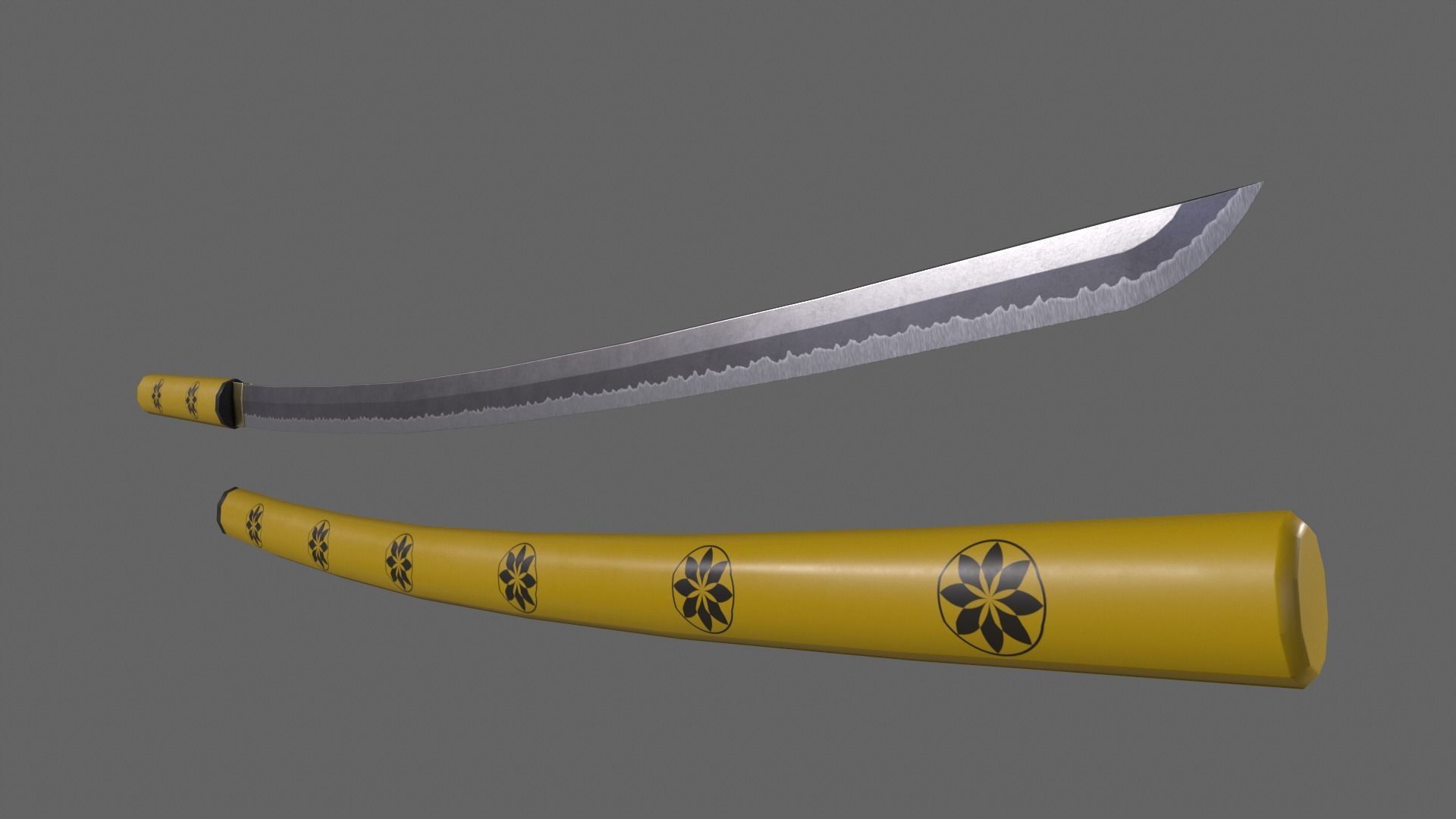 PBR Katana Japanese Sword Yellow V3 Low-poly 3D model_3