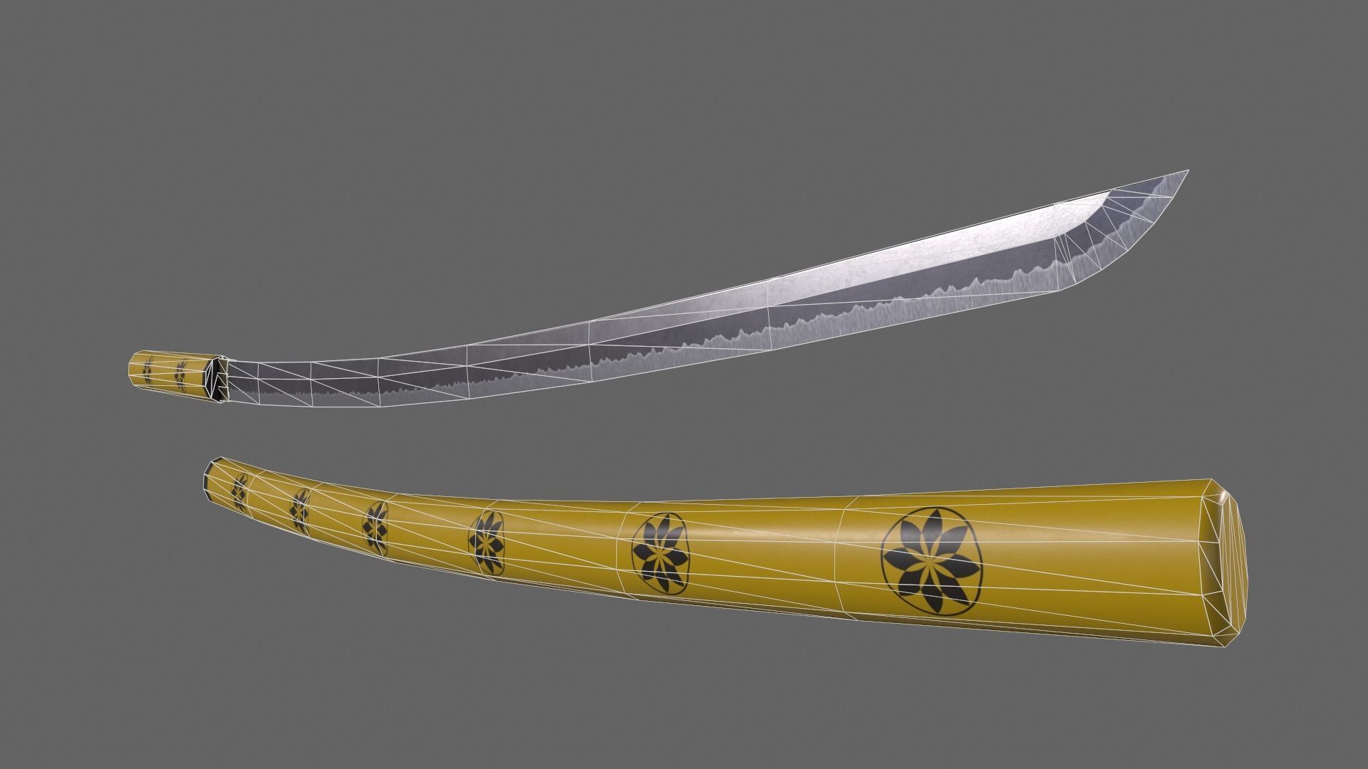 PBR Katana Japanese Sword Yellow V3 Low-poly 3D model_13