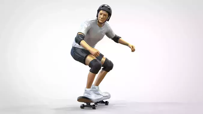 N1 Skateboarder Skateboarding with skateboard 3D print model