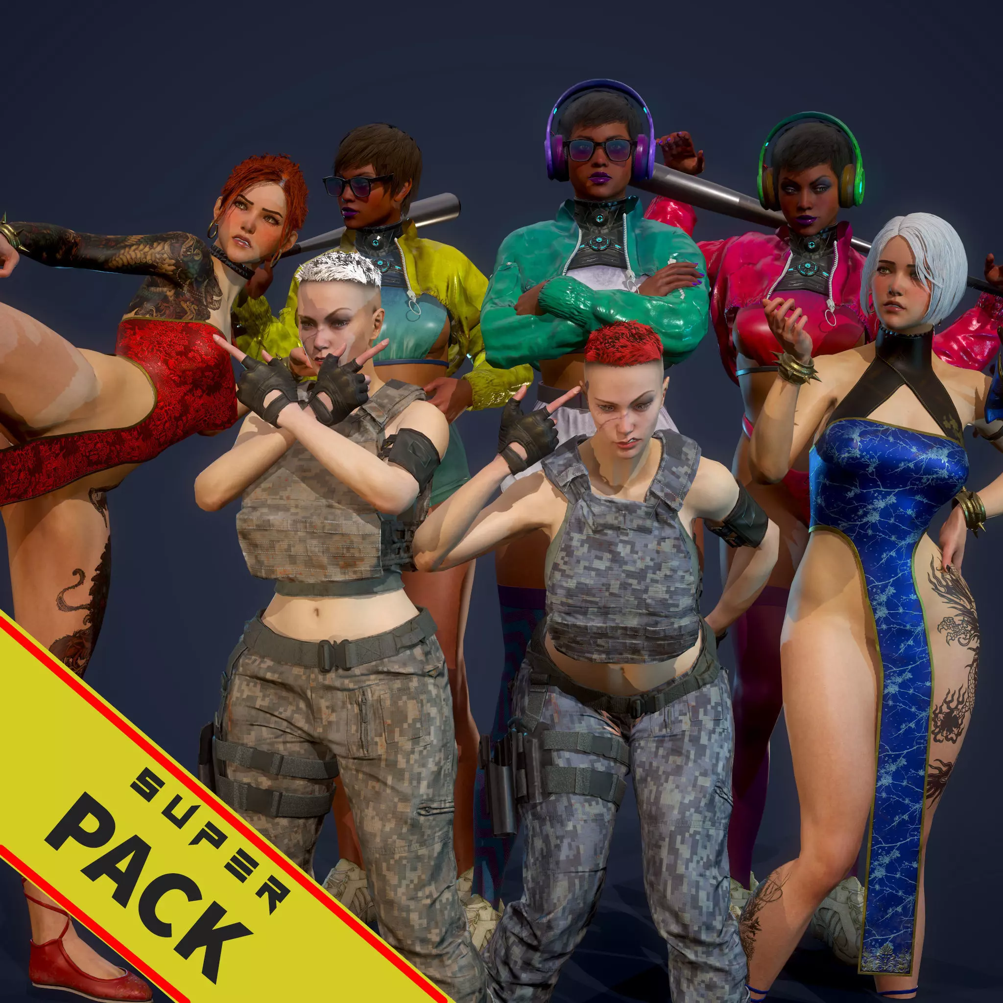 Fighting Girls Super Pack 3D Model Collection_0
