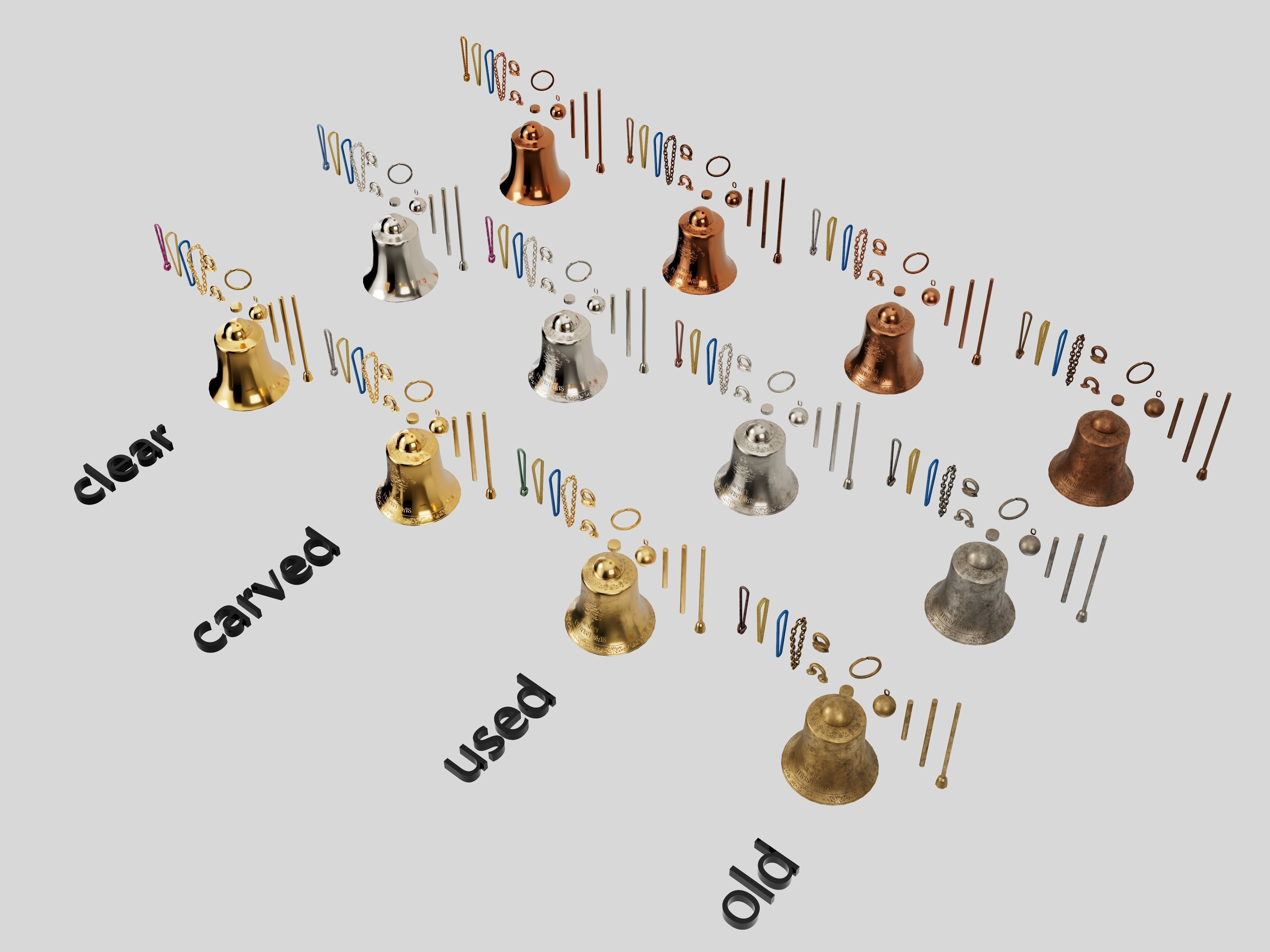 Christmas bell builder v6 with 14 mesh 4 skin and 3 colors 3D model_6