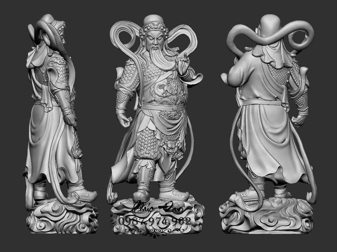 BUDDHISM two statues of chinese warriors 3D model_1