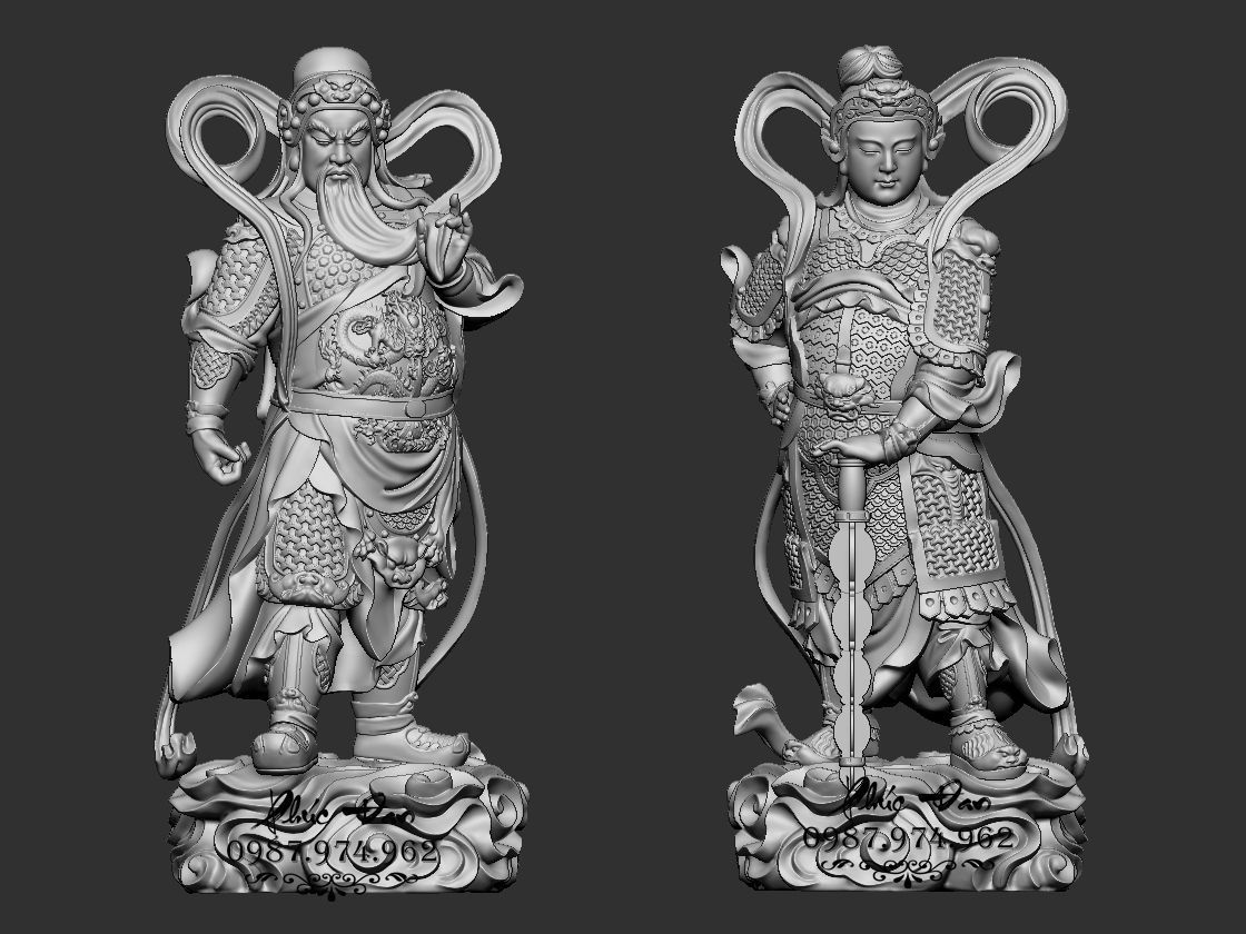 BUDDHISM two statues of chinese warriors 3D model_2