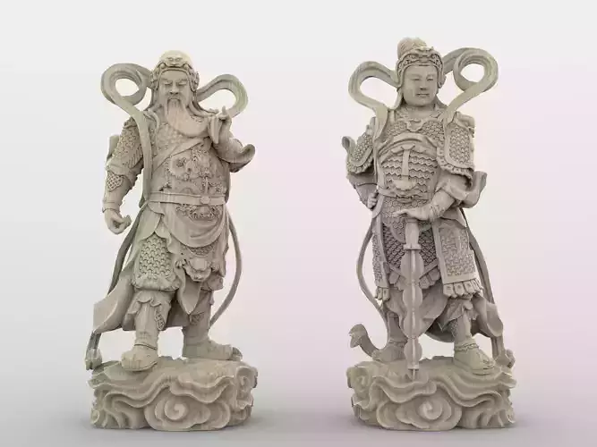BUDDHISM two statues of chinese warriors 3D model