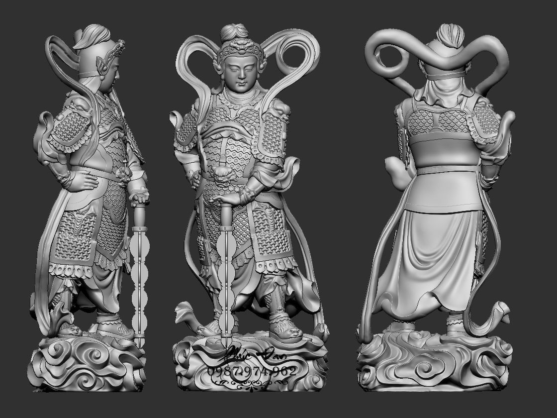 BUDDHISM two statues of chinese warriors 3D model_3