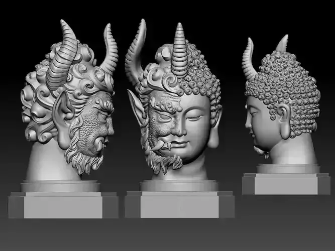 BUDDHA three statues of with horns