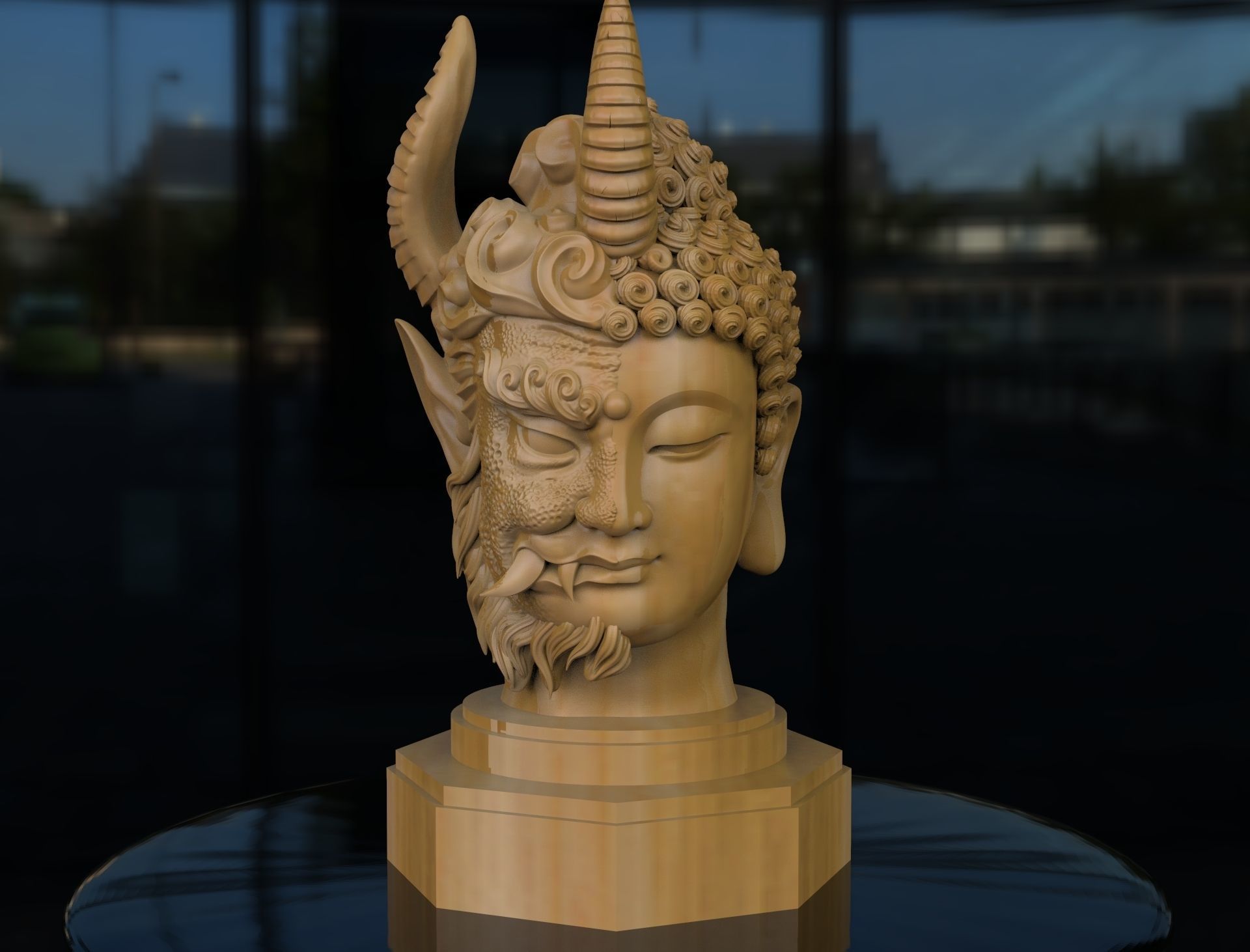 BUDDHA three statues of with horns 3D model_1