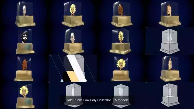 5 Gold Punks Low Poly Collection  