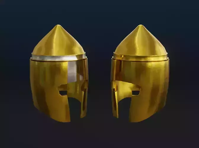 Golden Medieval city guard helmet Low-poly 3D model