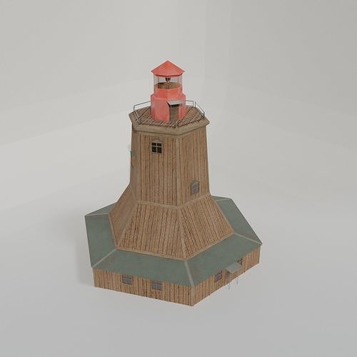 wooden lighthouse with a metal upper floor 3D model