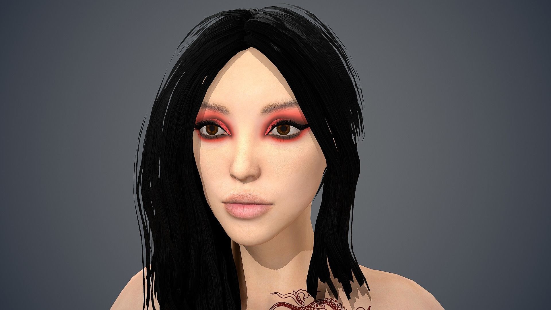 Character girl asian nude  Low-poly 3D model_6