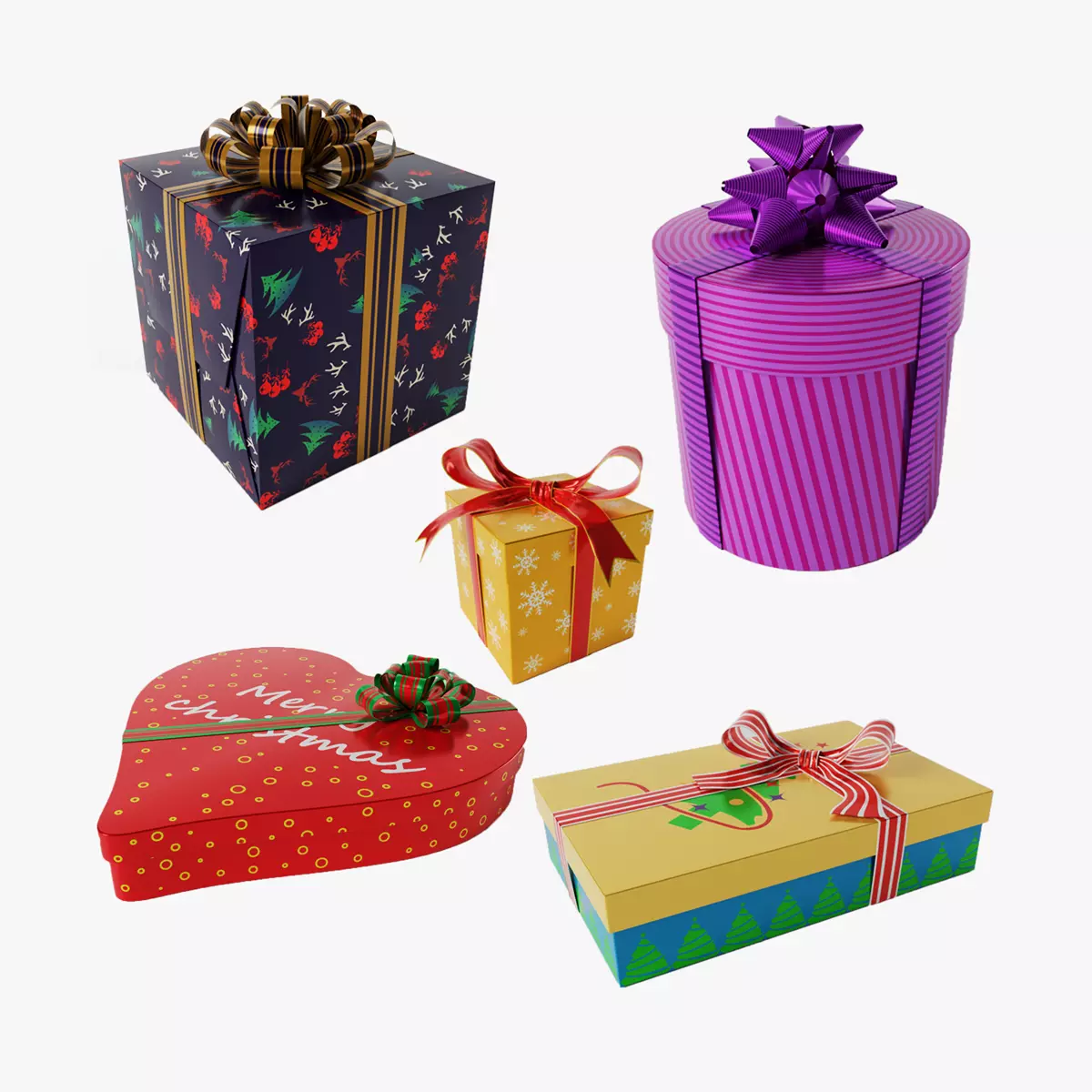 Gift Boxes Set Christmas Free 3D model