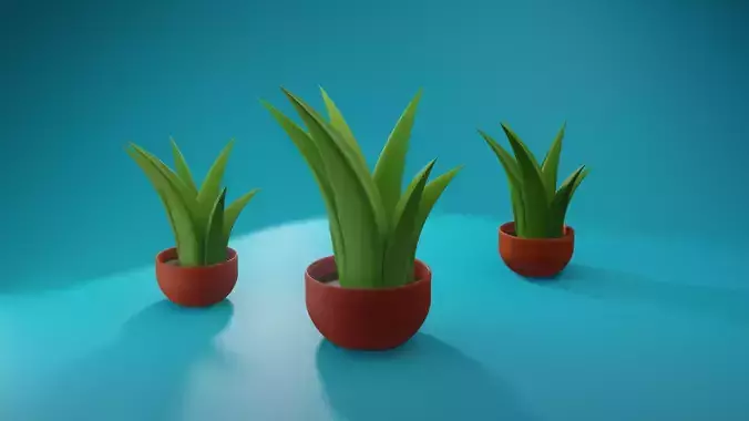 Plants three potted Low-poly 3D model