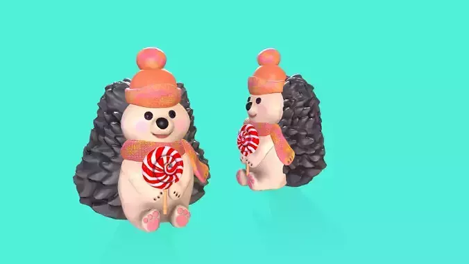 3D model hedgehog holding candy cane