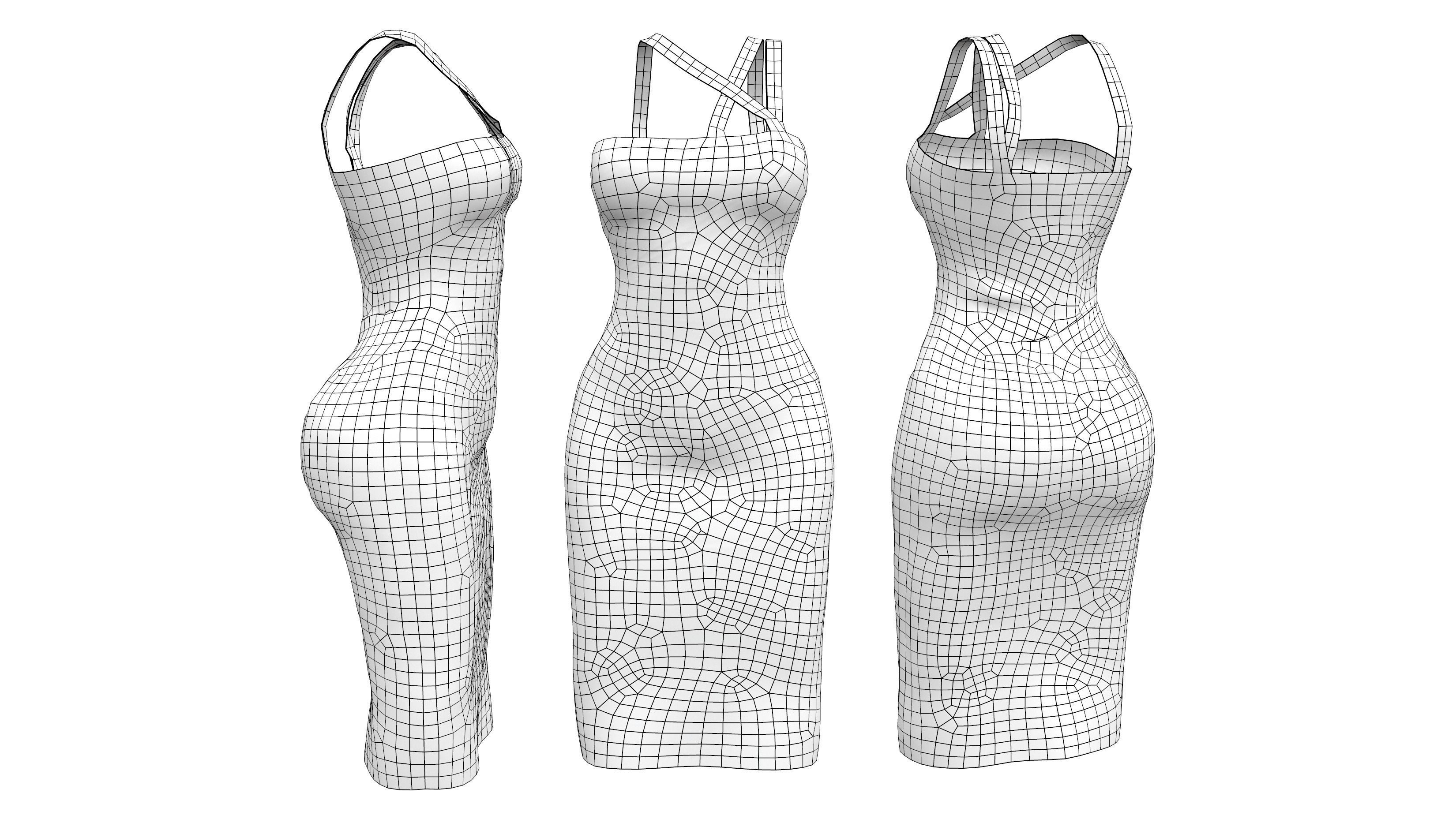 Midi Dress With Strap Shoulders Low-poly 3D model_5