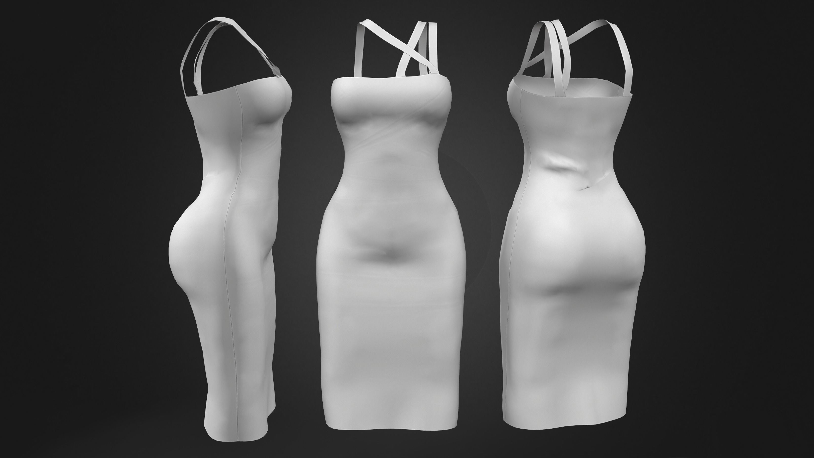 Midi Dress With Strap Shoulders Low-poly 3D model_6