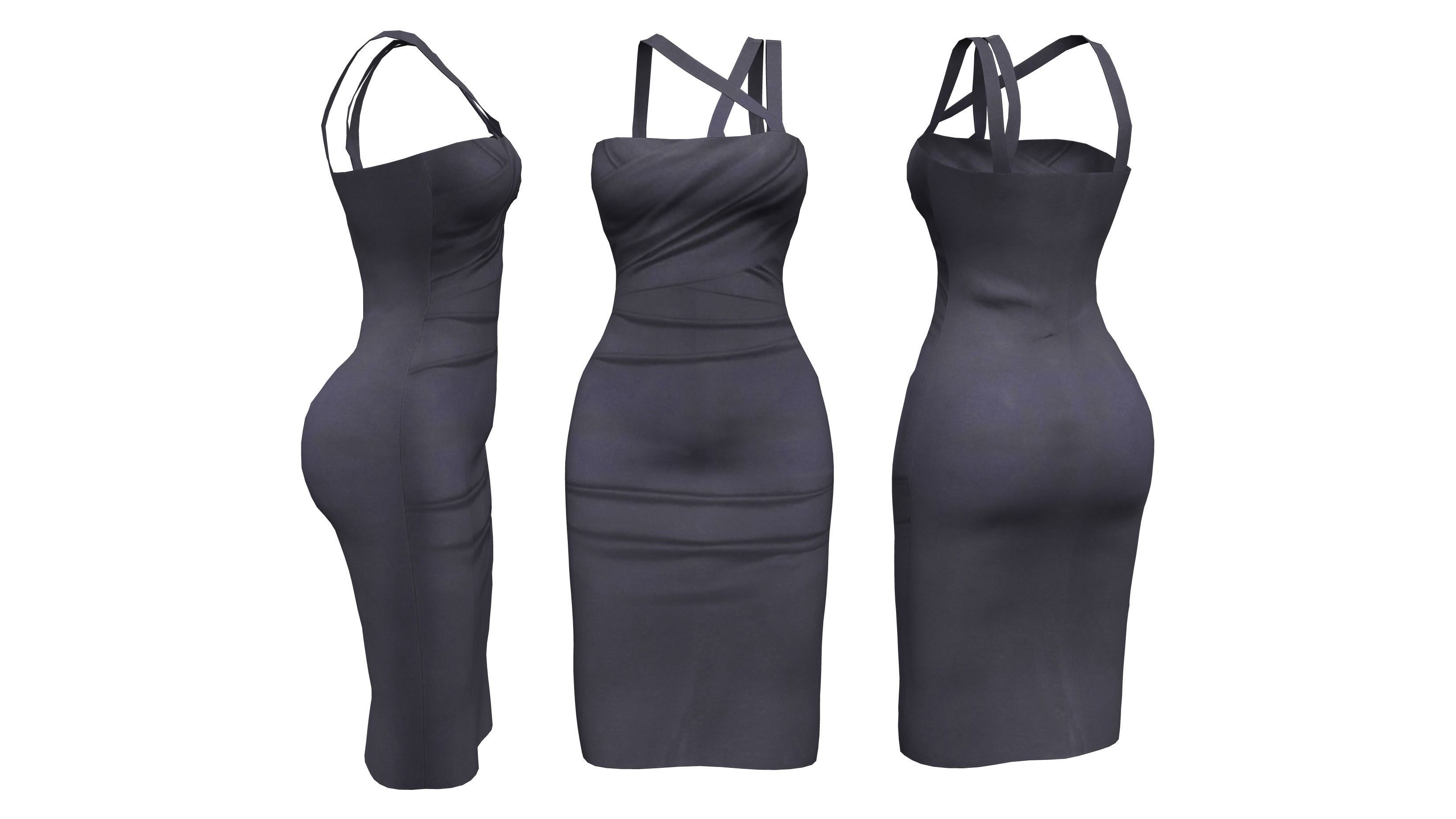 Midi Dress With Strap Shoulders Low-poly 3D model_3