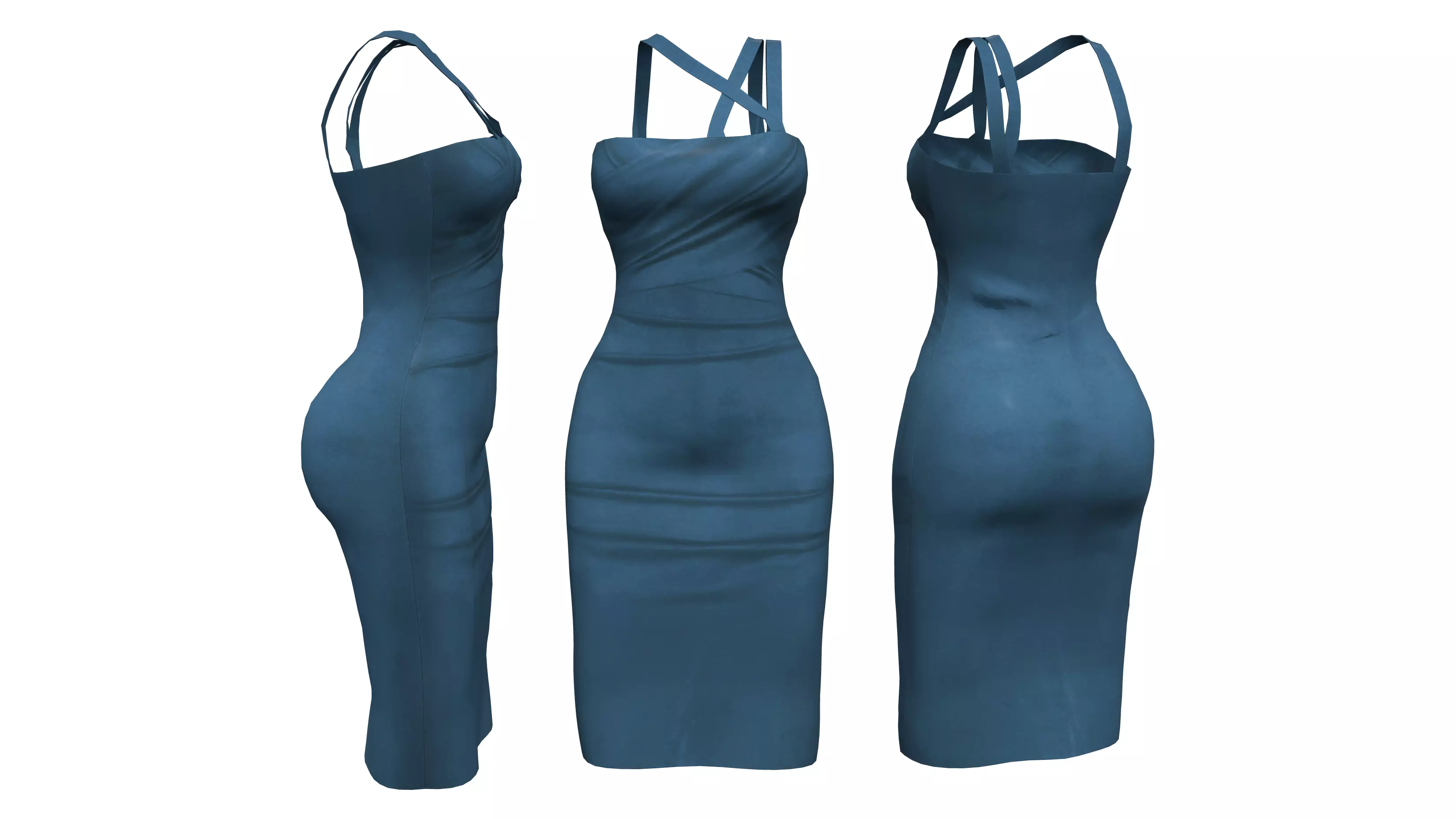 Midi Dress With Strap Shoulders Low-poly 3D model_0