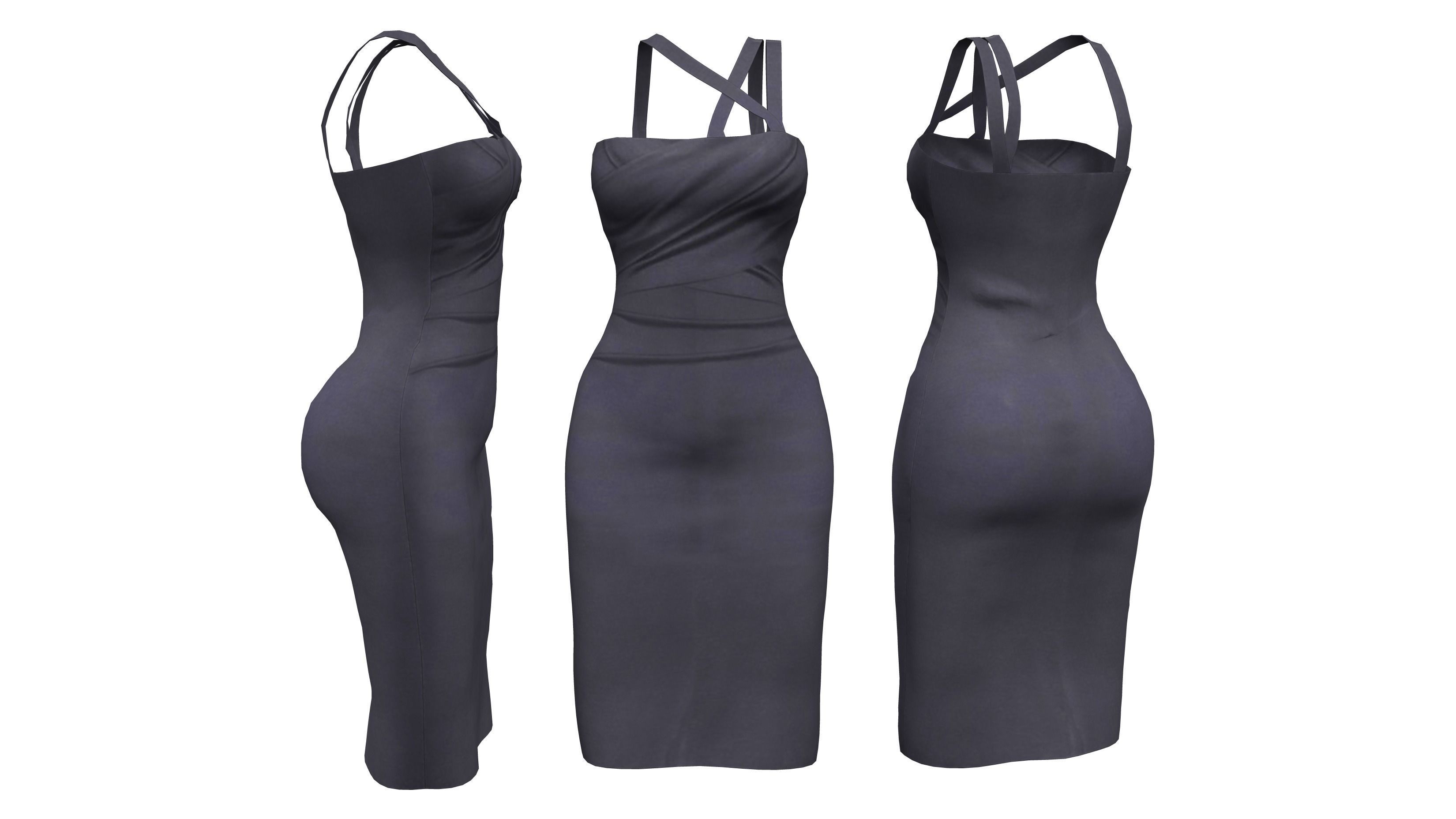 Midi Dress With Strap Shoulders Low-poly 3D model_4