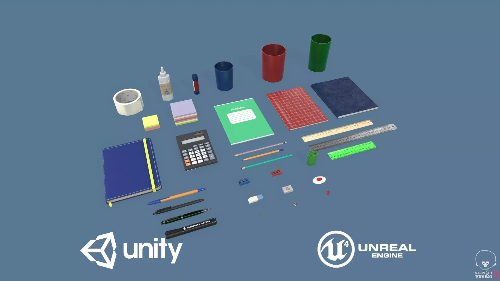 Stationery Low-poly 3D model_0