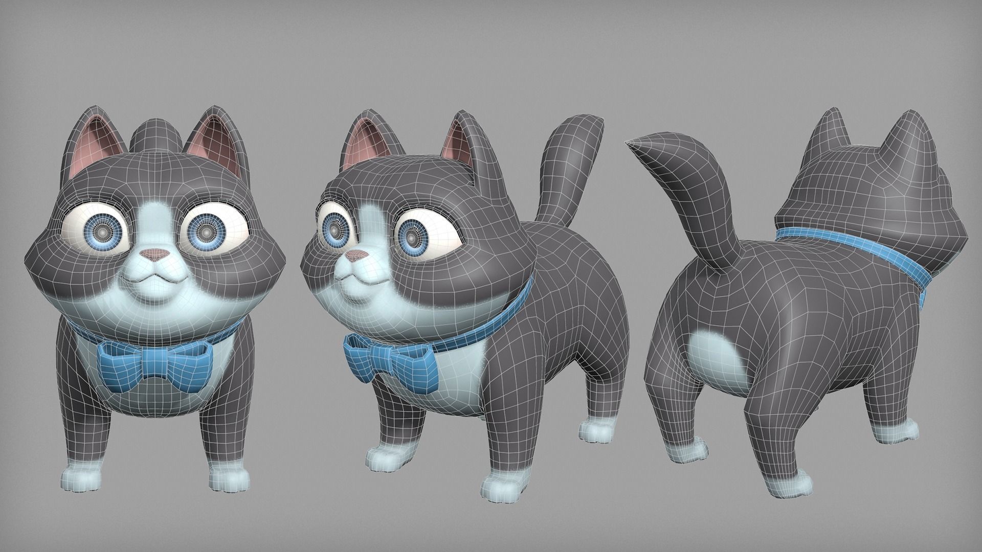 Cartoon cat character base mesh Low-poly 3D model_5