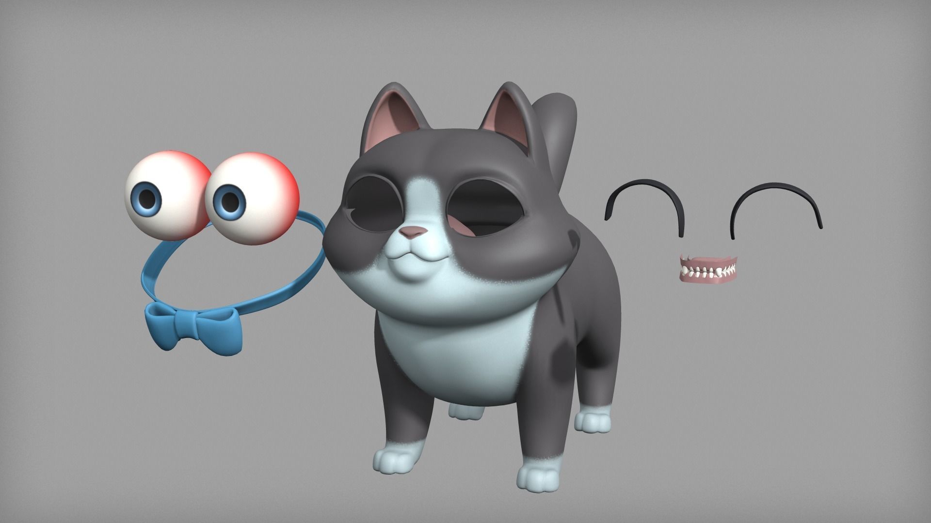 Cartoon cat character base mesh Low-poly 3D model_7