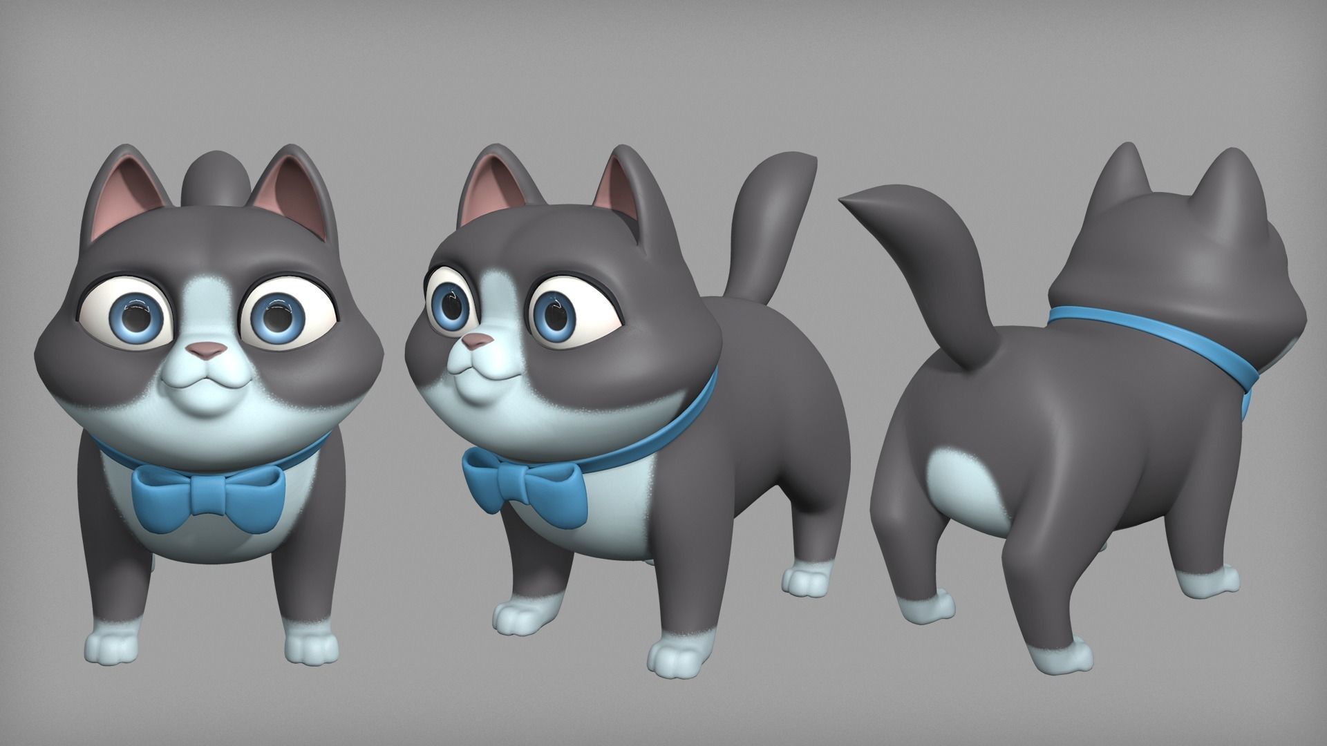 Cartoon cat character base mesh Low-poly 3D model_2