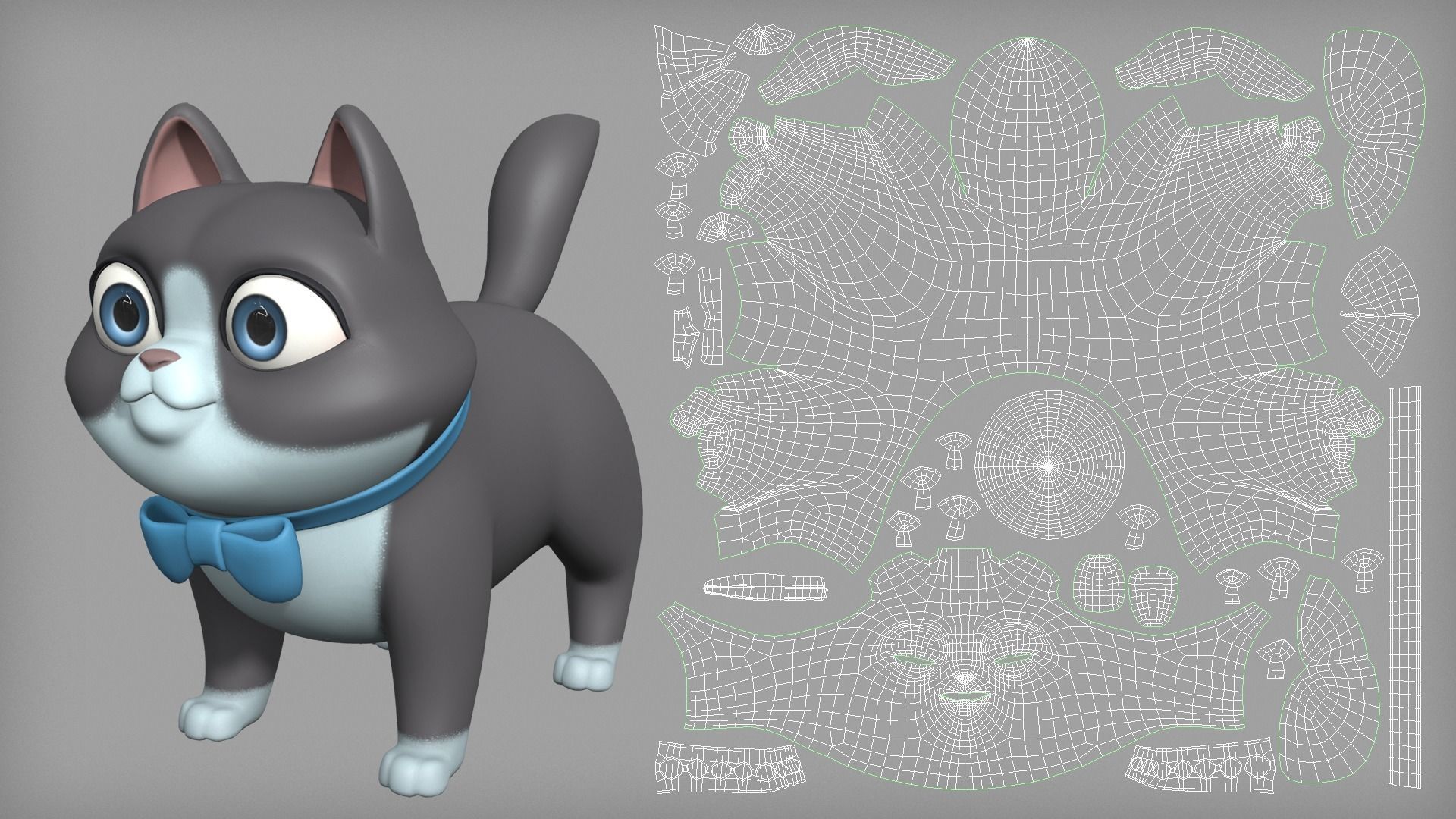 Cartoon cat character base mesh Low-poly 3D model_6