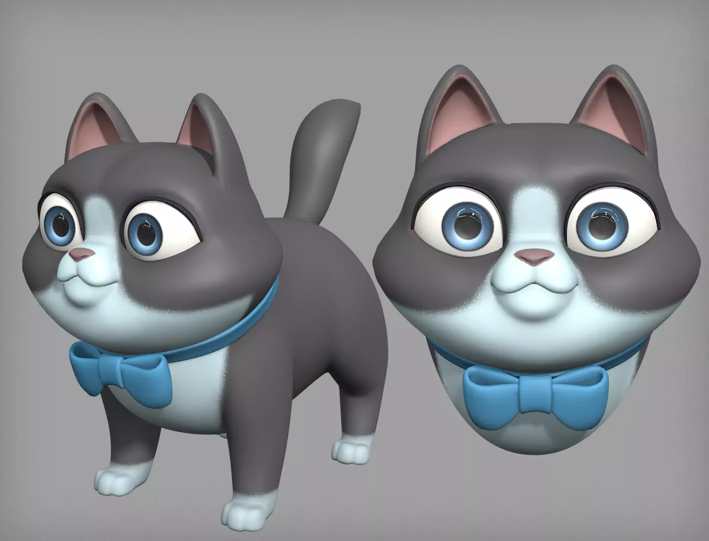 Cartoon cat character base mesh Low-poly 3D model_0