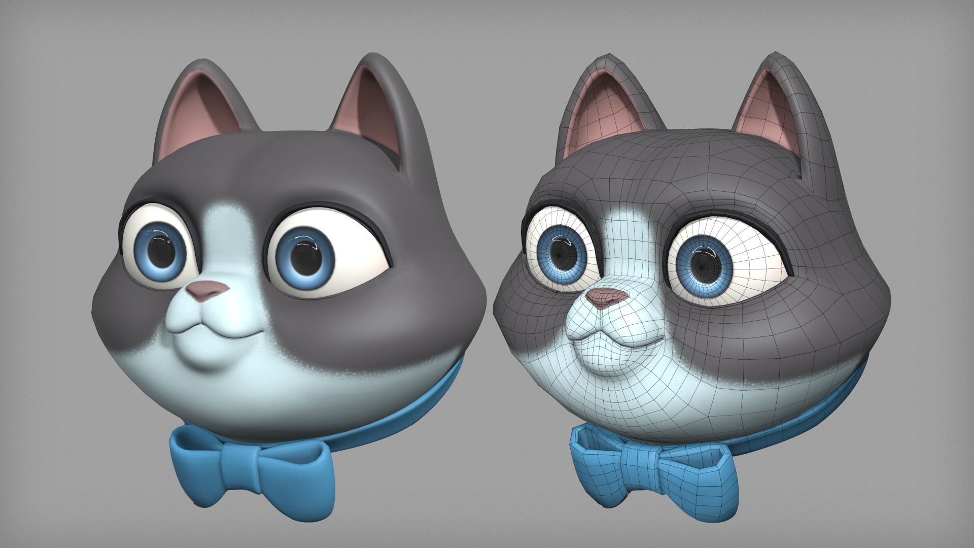 Cartoon cat character base mesh Low-poly 3D model_3