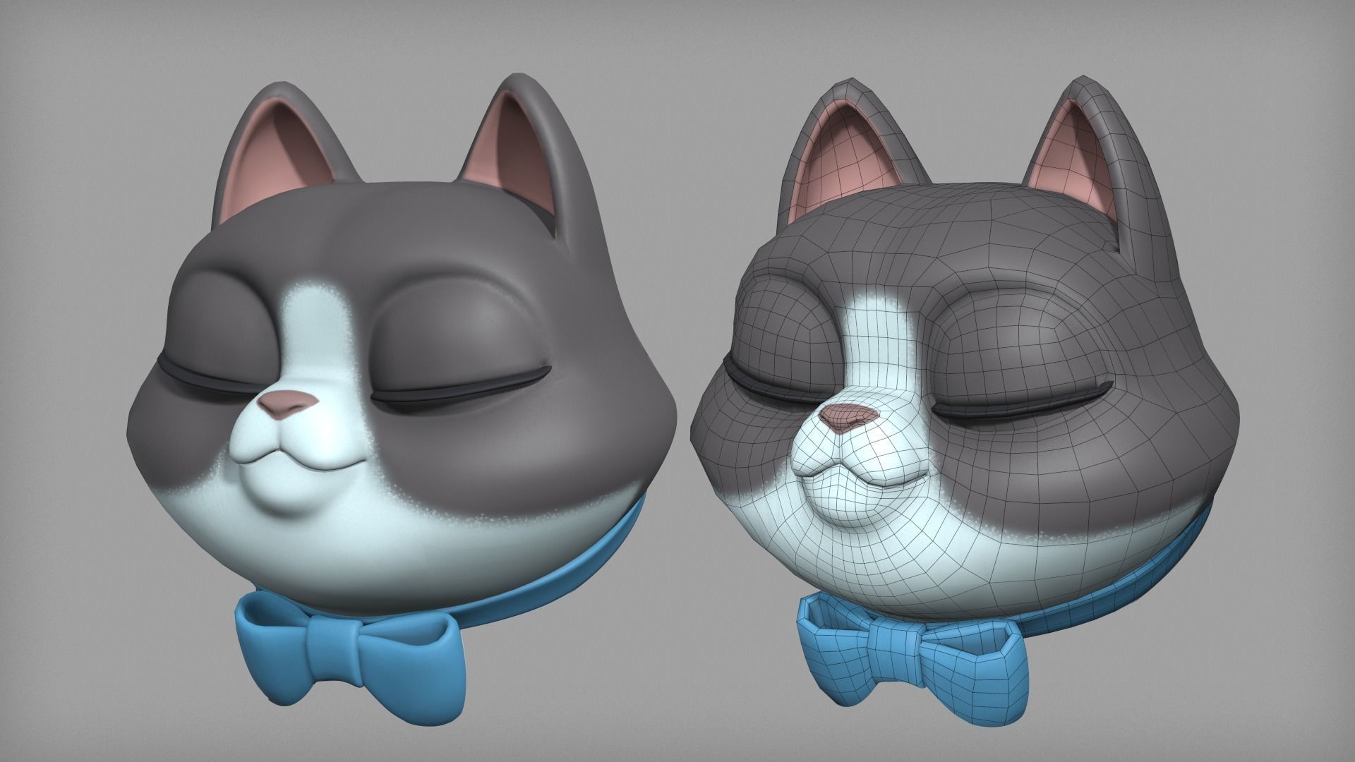 Cartoon cat character base mesh Low-poly 3D model_4