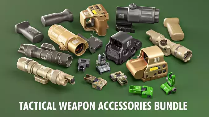 Weapon Attachments Bundle - PBR - Game Ready Low-poly 3D model