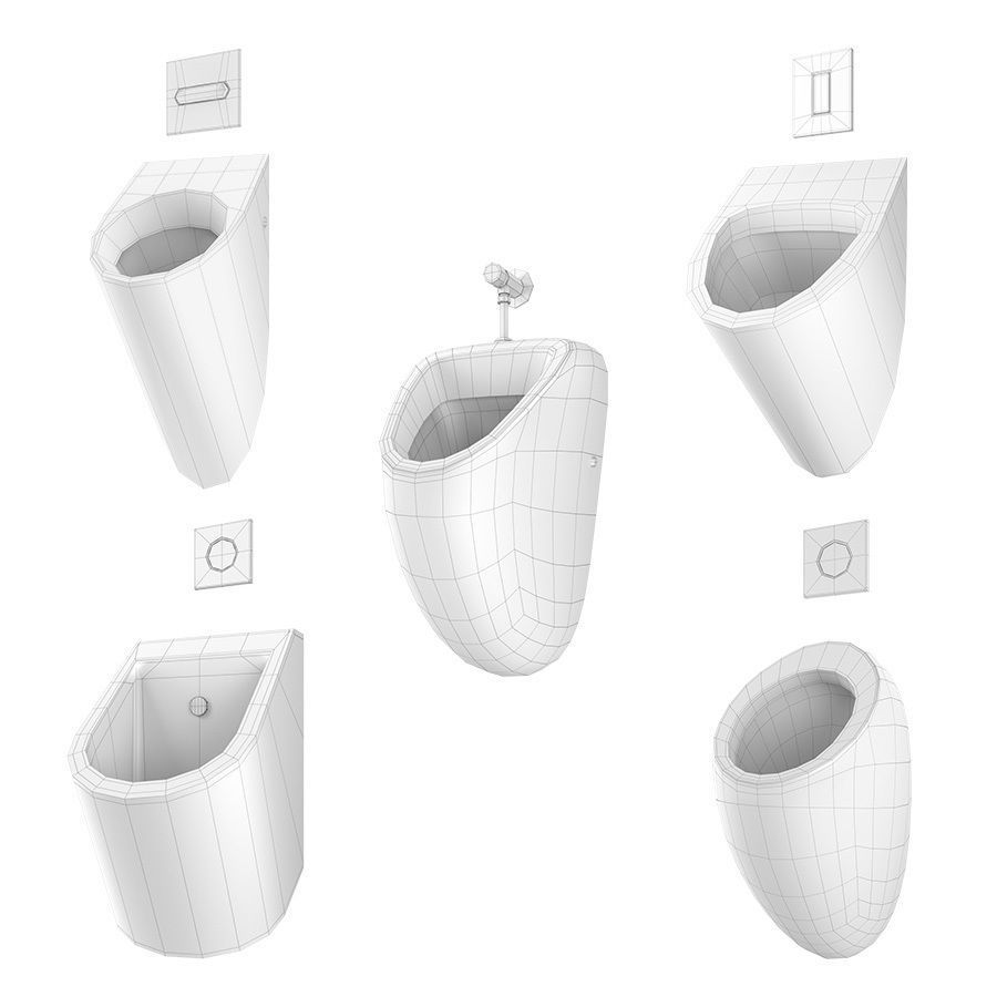 Urinal with flush buttons 2 set Low-poly 3D model_1