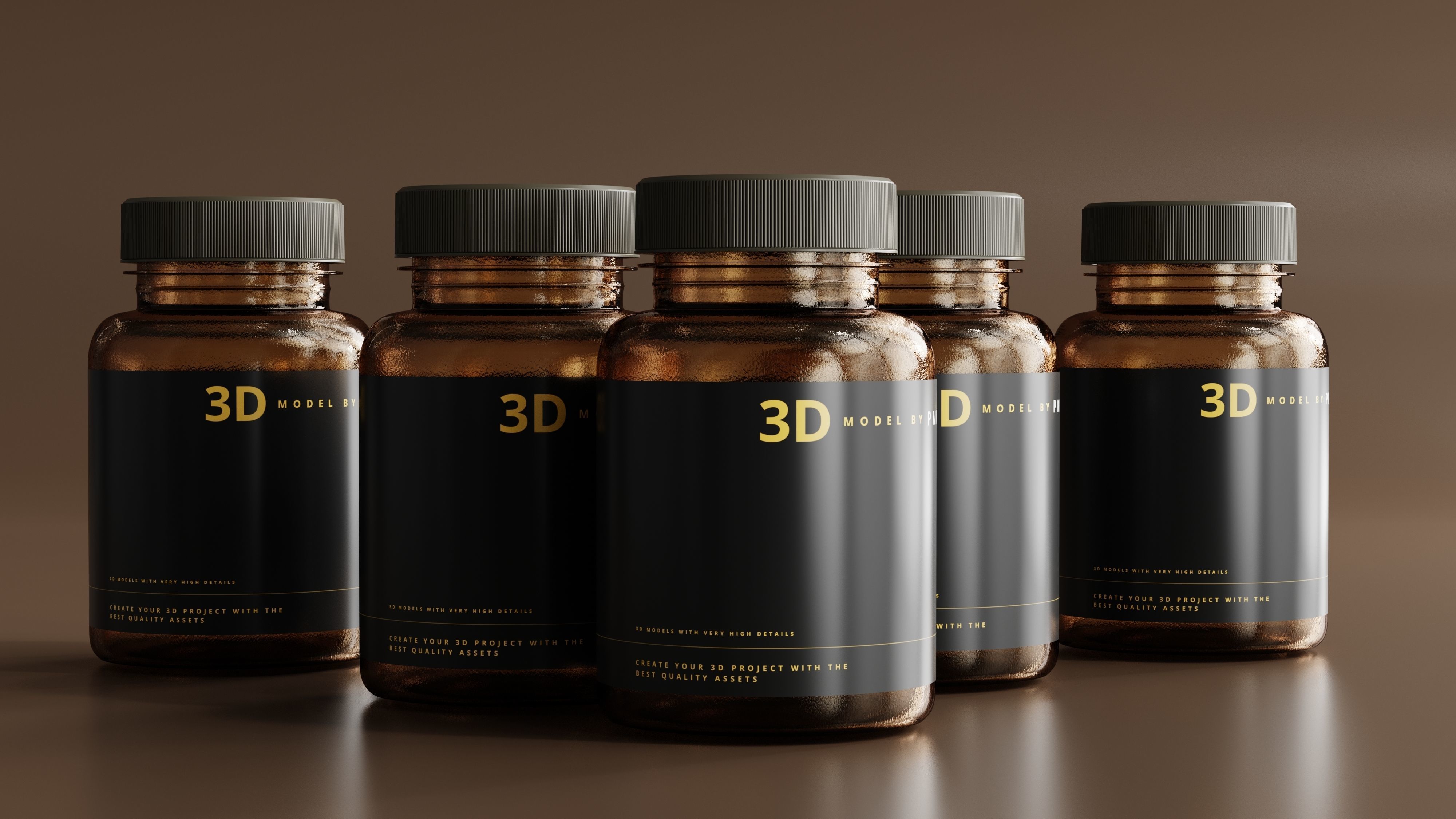 Amber Glass Bottle 3D model_5