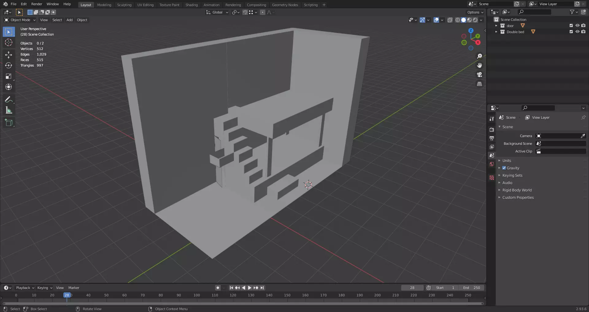 double bed Low-poly 3D model_0