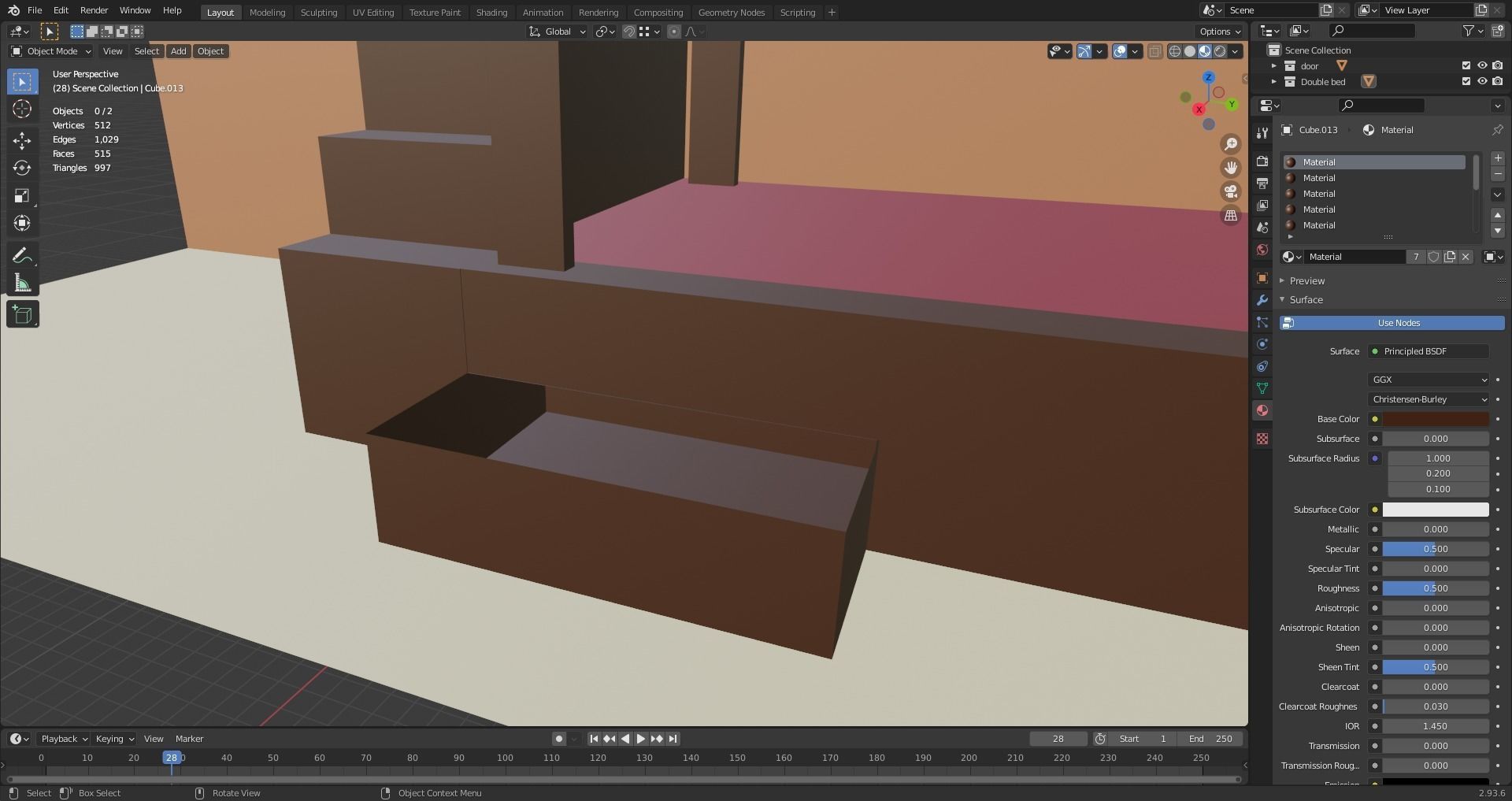 double bed Low-poly 3D model_2