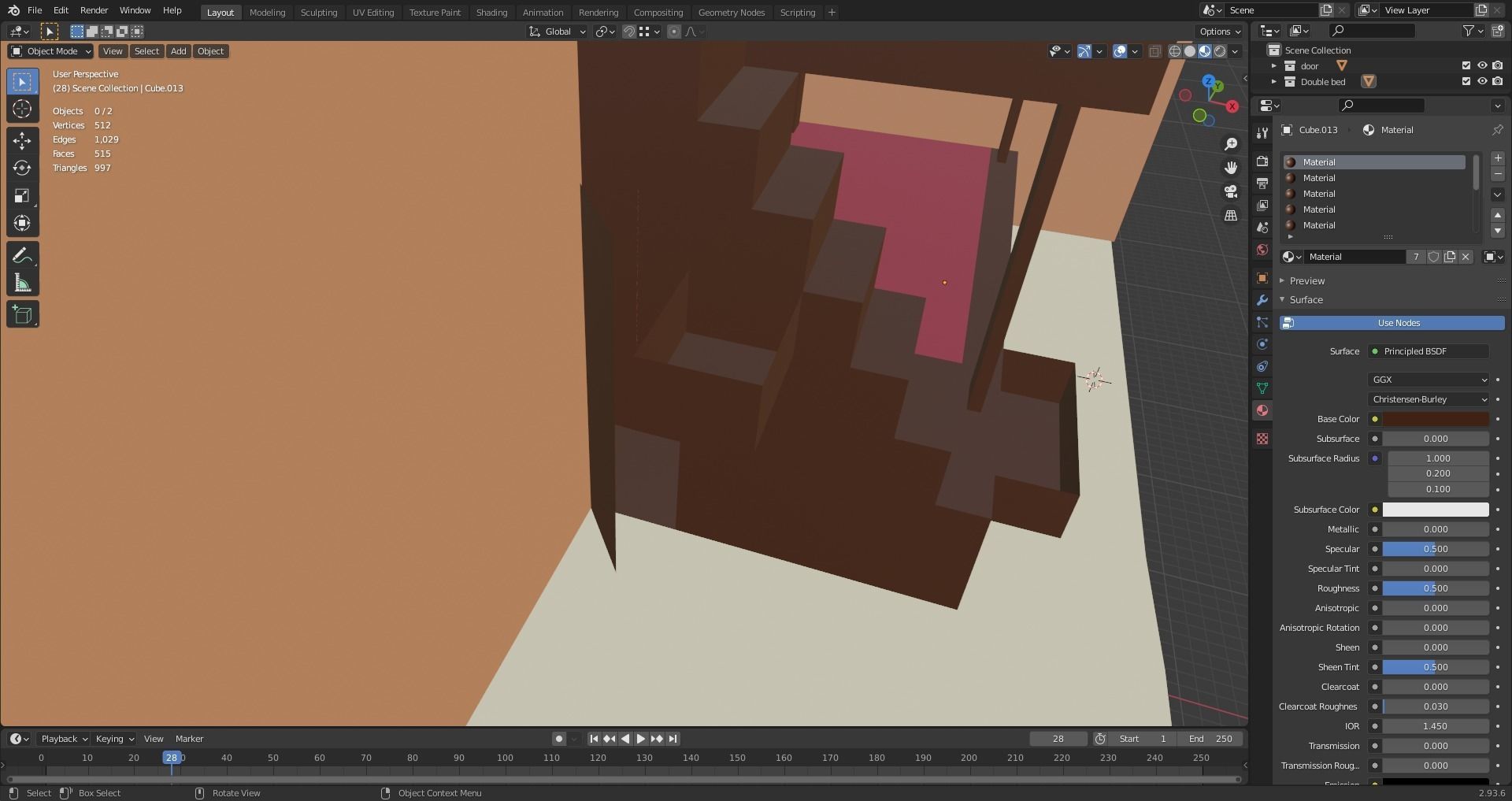 double bed Low-poly 3D model_1