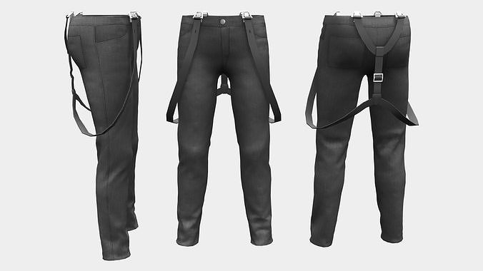 Men Pants With Suspenders Low-poly 3D model