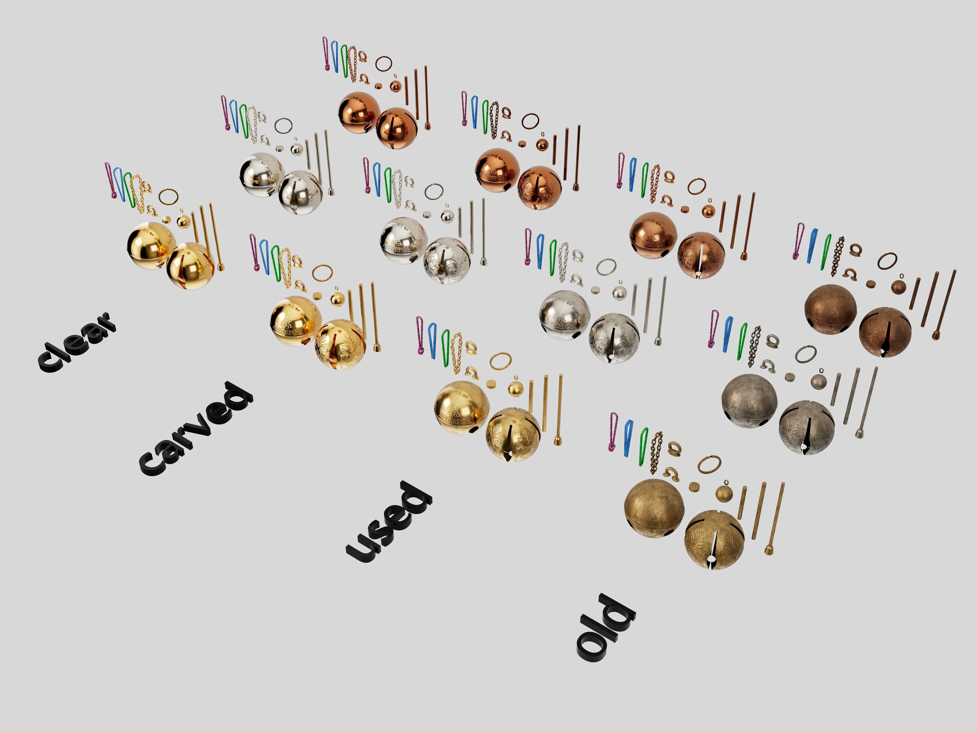 Christmas bell ball builder with 15 mesh 4 skin and 3 colors 3D model_4