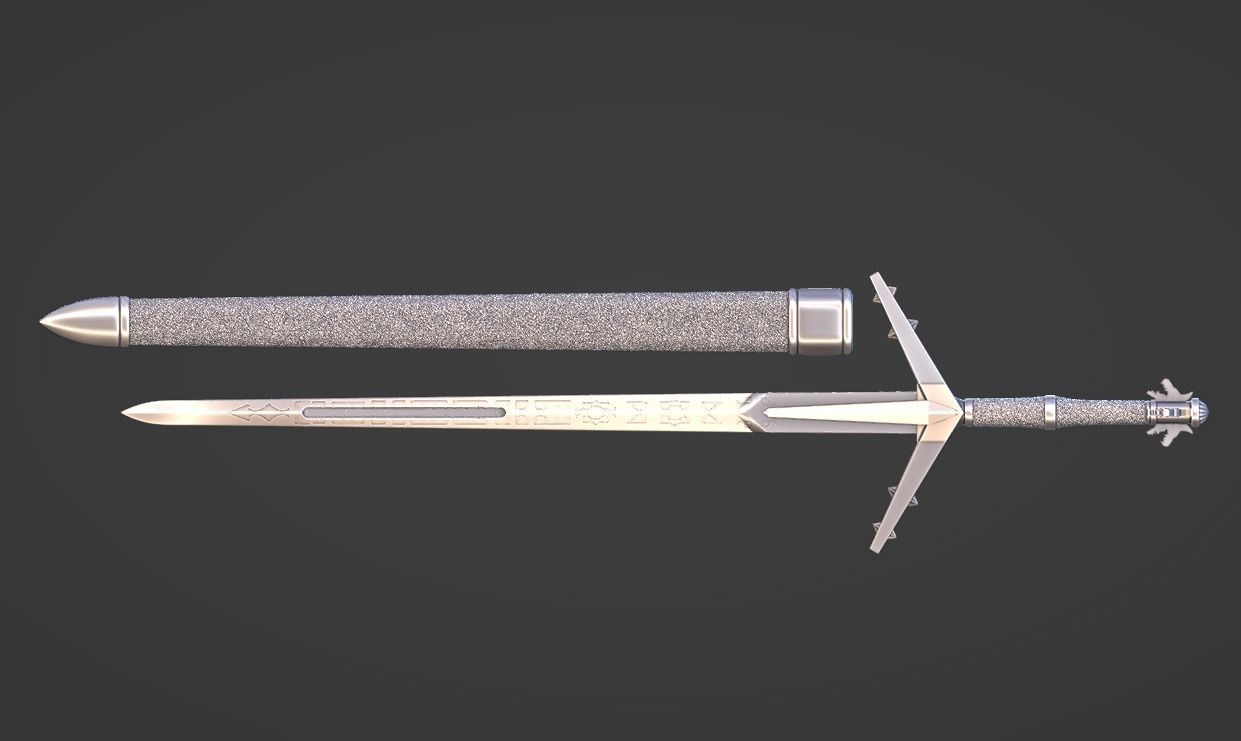 Aerondight - Witcher Silver Sword -Sliced Print Ready- Geralt  3D print model_2