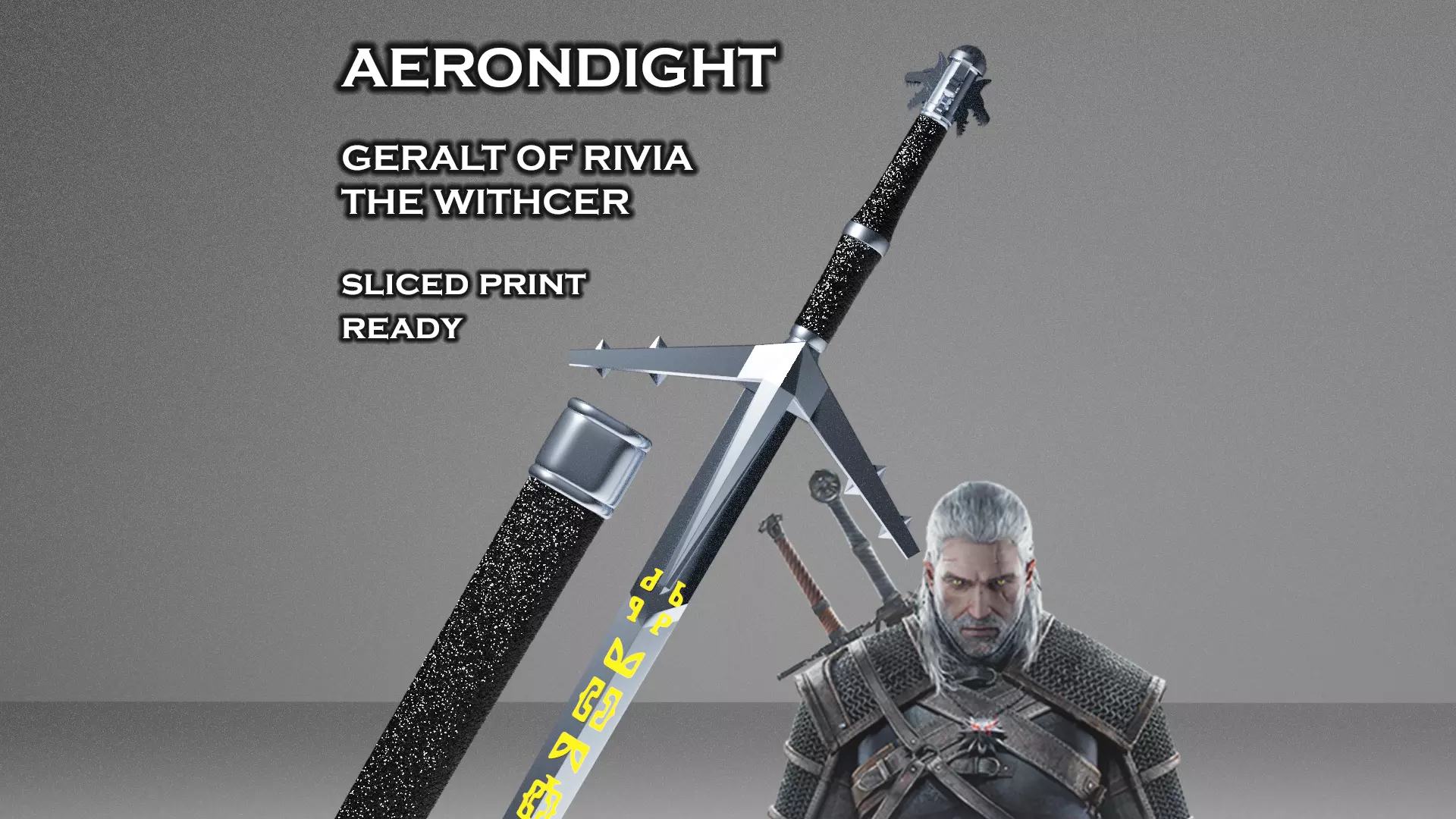 Aerondight - Witcher Silver Sword -Sliced Print Ready- Geralt  3D print model_0