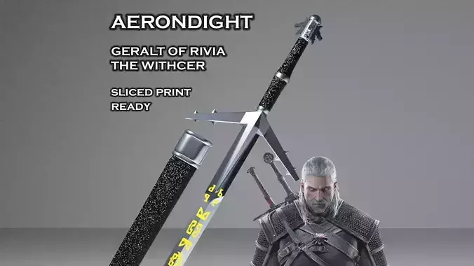 Aerondight - Witcher Silver Sword -Sliced Print Ready- Geralt  3D print model