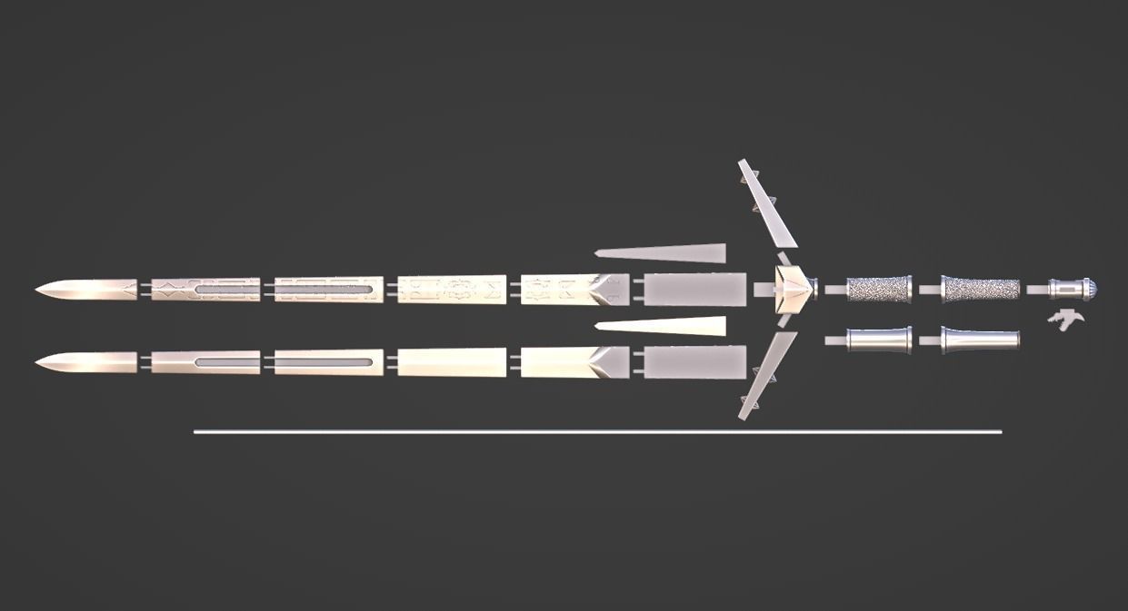 Aerondight - Witcher Silver Sword -Sliced Print Ready- Geralt  3D print model_10