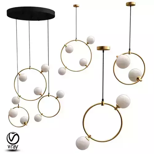 EXIST gold pendant lamp with two balls hanging from it 3D model