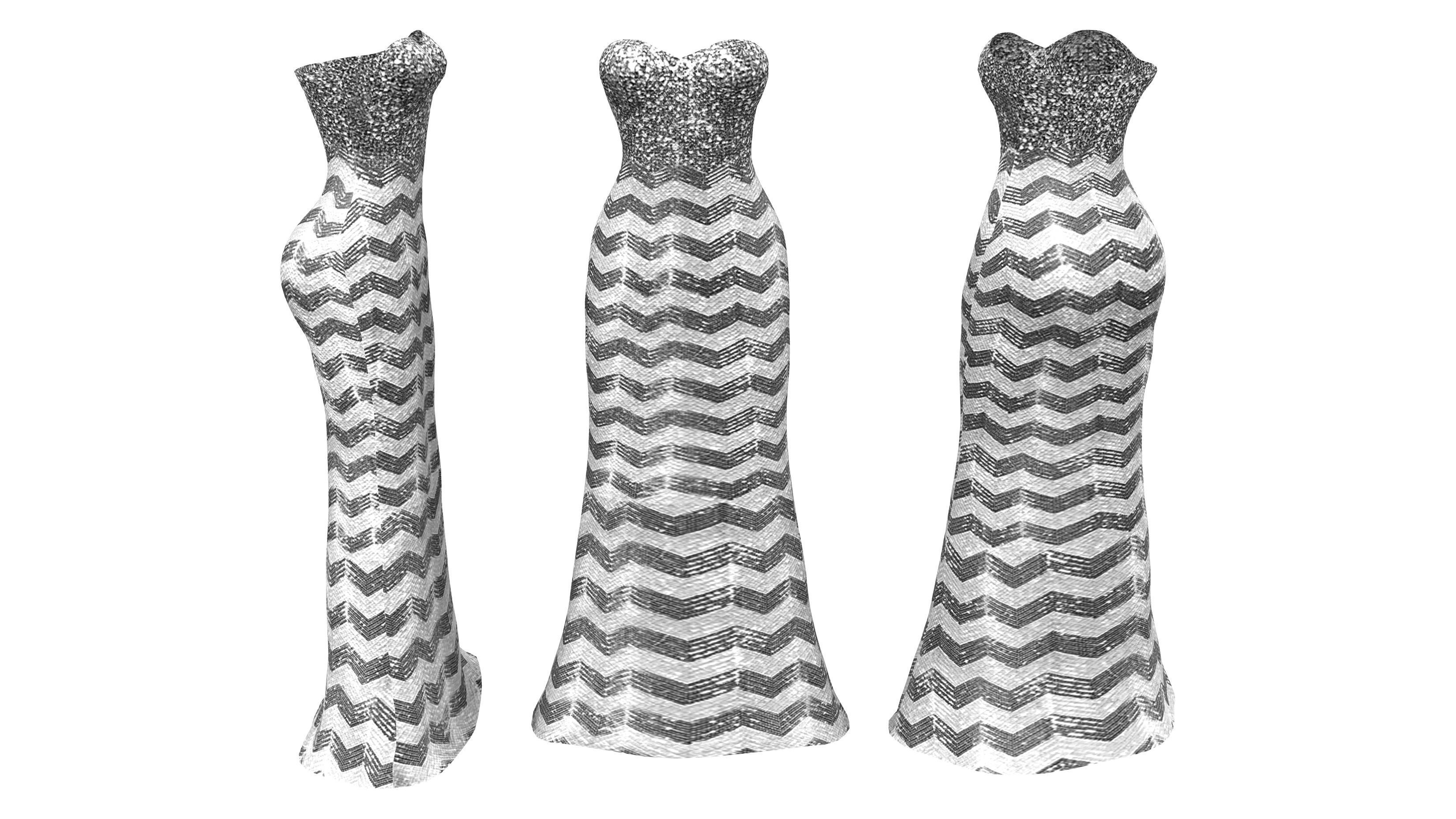 Strapless Sequin Dress Low-poly 3D model_3