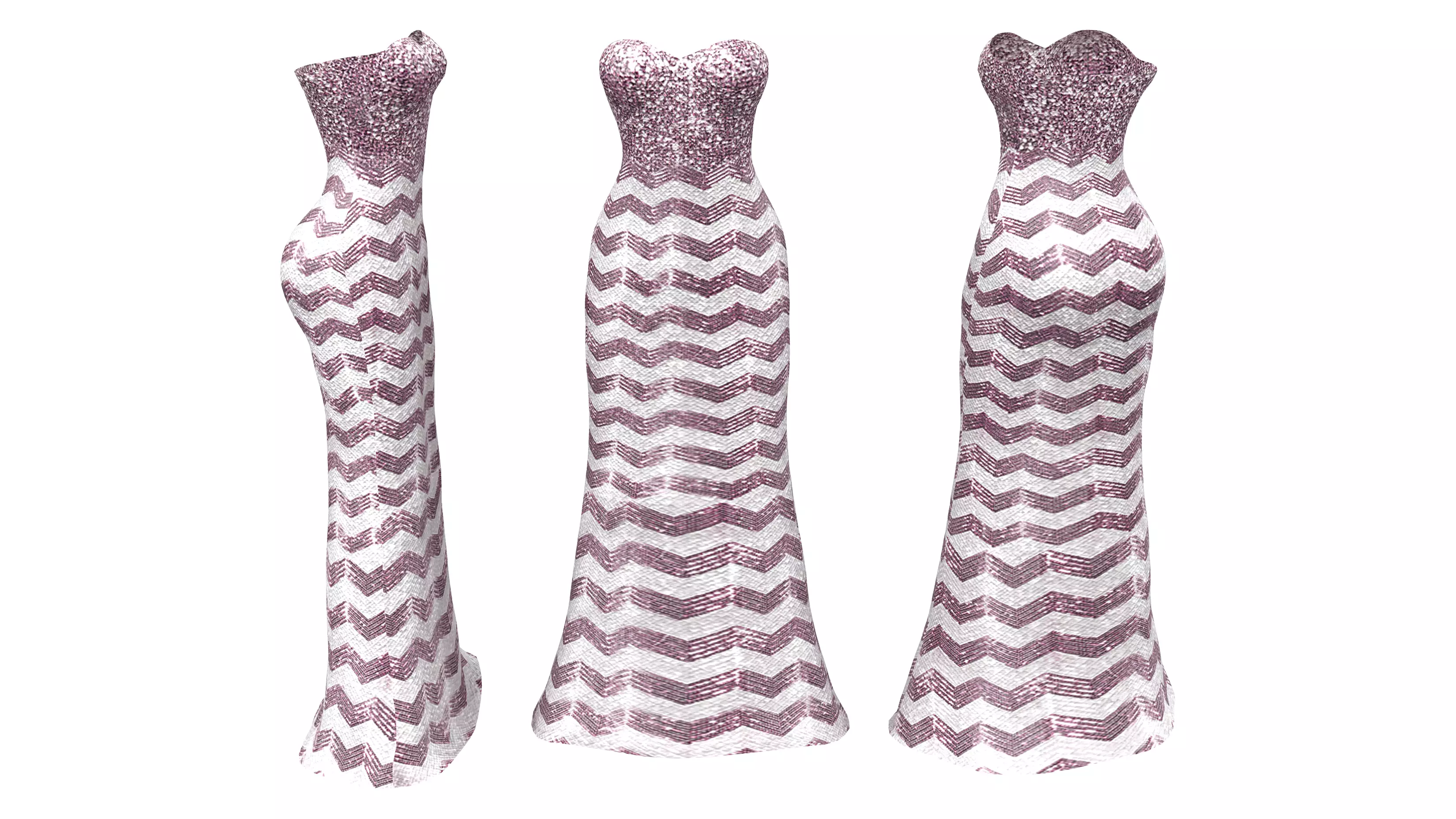 Strapless Sequin Dress Low-poly 3D model_0